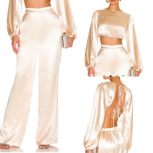 Lovers + Friends Pants - NWT LOVERS & FRIENDS Britt Top & Pants Set Champagne Gold Crop Top NEW Small S
